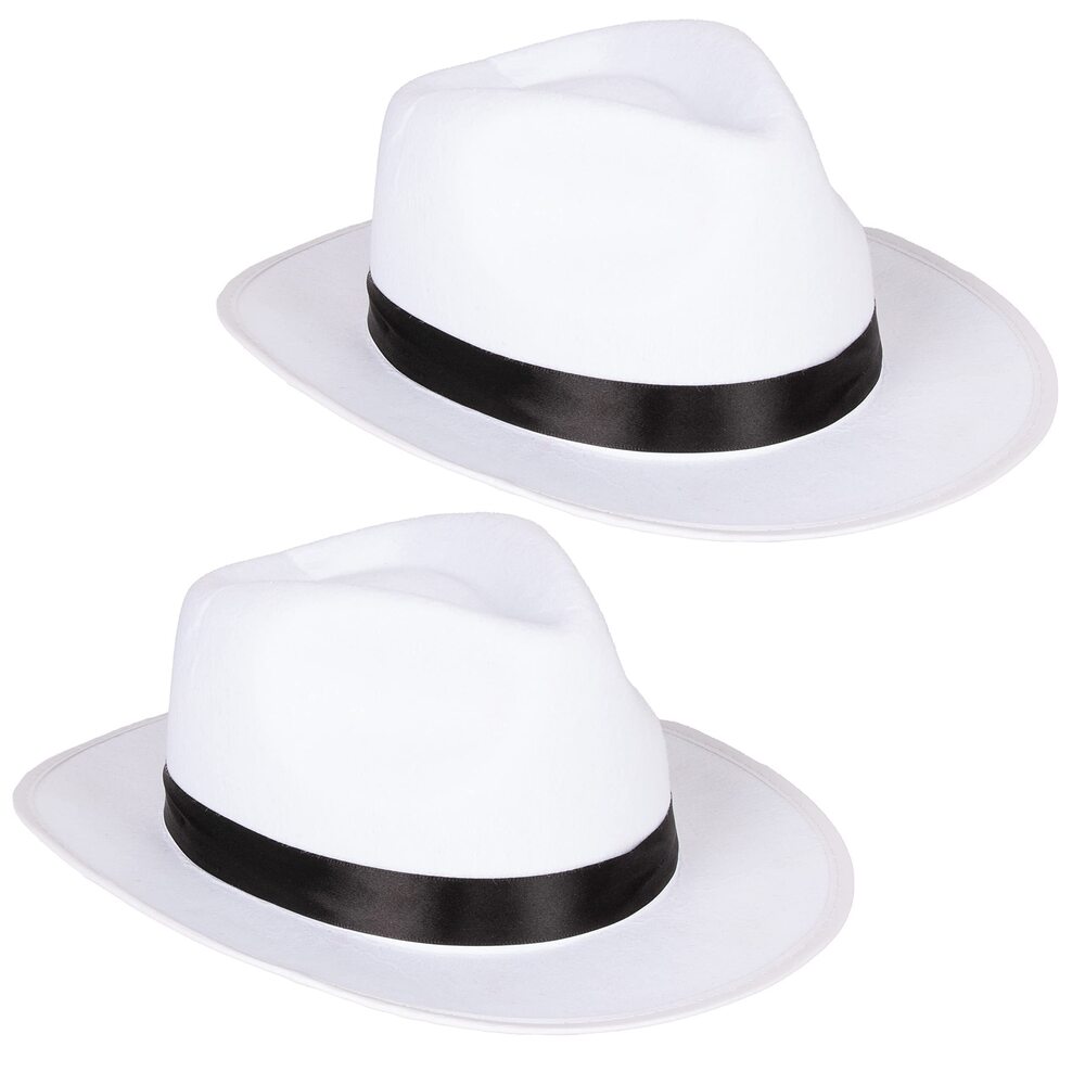 2559 White Fedora Hats- 2 Pack Gangster Hats - Felt Costume Mobster Costume